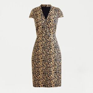 J. Crew Dress Womens SZ 6 V Neck Leopard Print Sheath Short Sleeve Stretch AK630